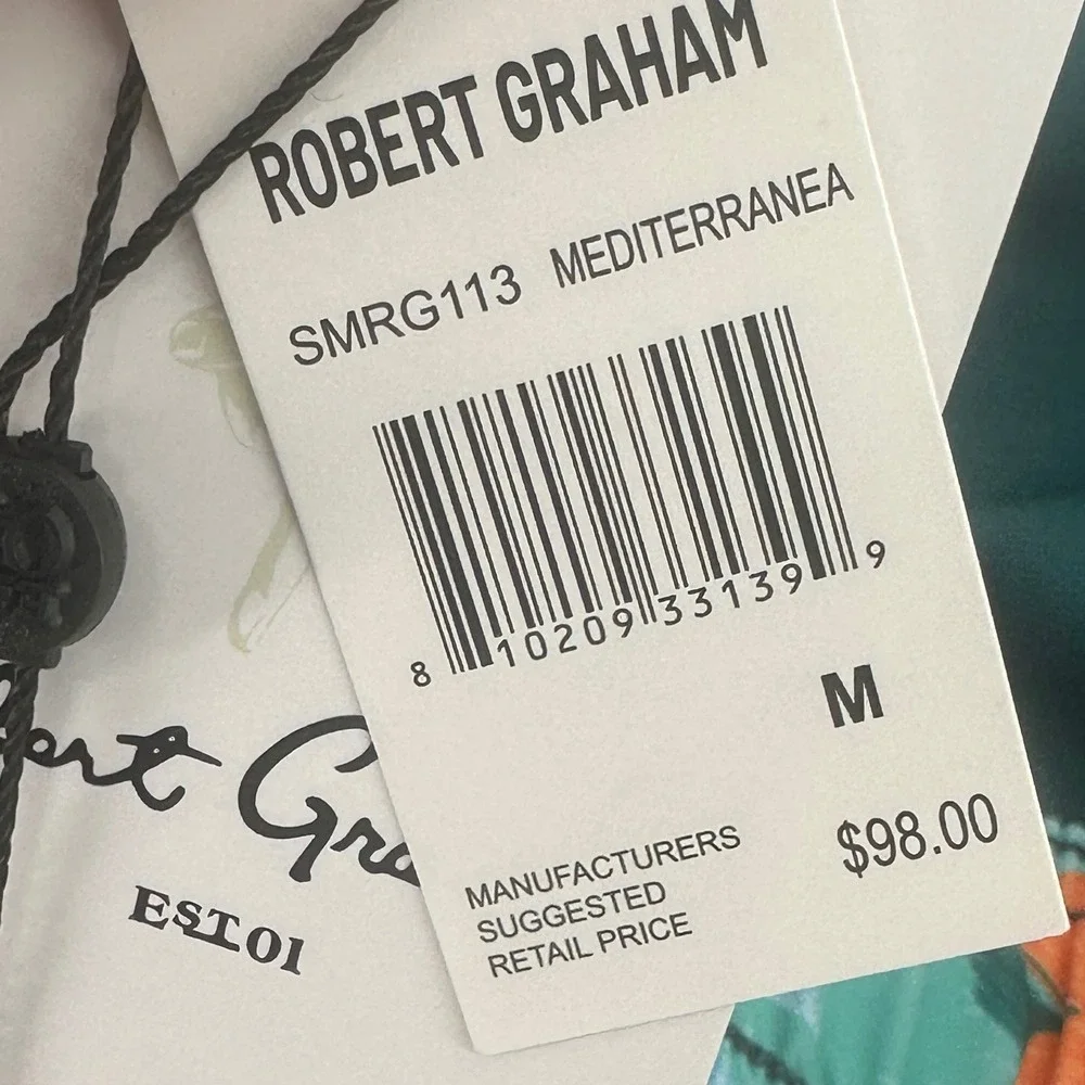 Robert Graham Swim Trunks Mens Medium Teal Green Floral Pocket Regular Fit New